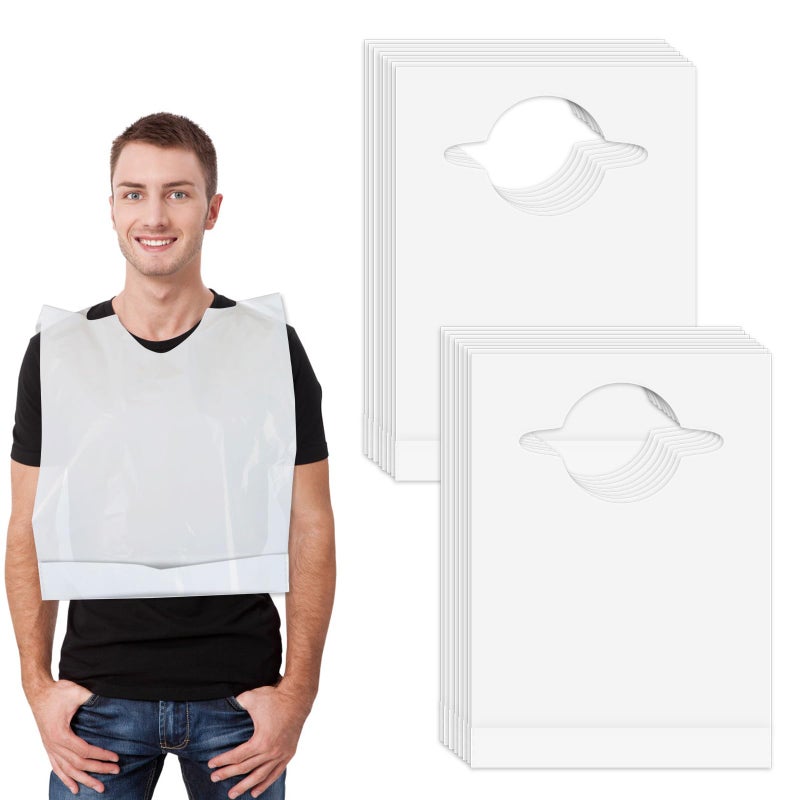 Nonley Disposable Adult Bibs 30 Pack Disposable Dining Bibs for Adults Waterproof OilProof Plastic Bib for Elderly Women and Senior Men Eating